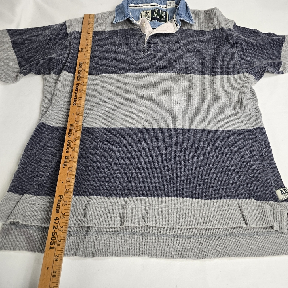 Vintage American Eagle Rugby Striped Thermal Denim Collart Shirt - Picture 4 of 7